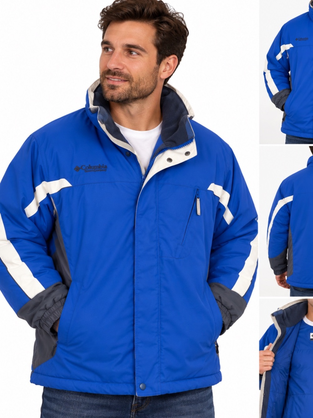 Columbia Men’s XL Insulated Ski Jacket Blue Gray White Fleece Lined Winter Coat
